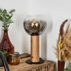 Lampe de table Vouhet Brun, Couleur bois, Noir, 1 lumière