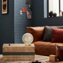 Lampe de table Brilliant Woodhill Bois foncé, Noir, 1 lumière