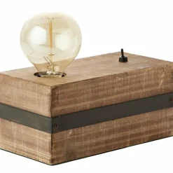 Lampe de table Brilliant Woodhill Bois foncé, Noir, 1 lumière