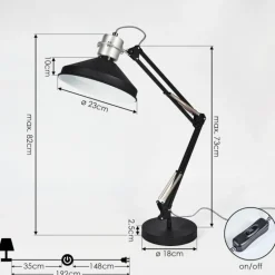 Lampe de table Chara Noir, Argenté, 1 lumière