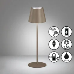 Lampe de table FHL easy Cosenza LED Brun, Gris, 1 lumière, Changeur de couleurs