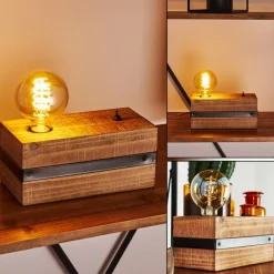 Lampe de table Montgomery Bois foncé, Noir, 1 lumière