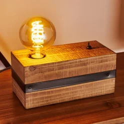 Lampe de table Montgomery Bois foncé, Noir, 1 lumière