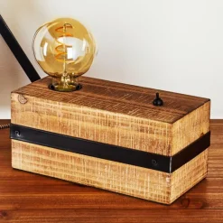 Lampe de table Montgomery Bois foncé, Noir, 1 lumière