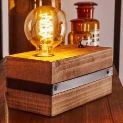 Lampe de table Montgomery Bois foncé, Noir, 1 lumière