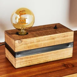 Lampe de table Montgomery Bois foncé, Noir, 1 lumière