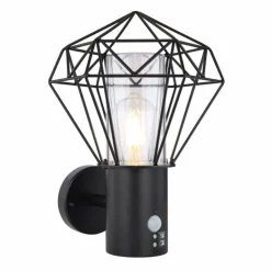 Lampe d'extérieur Globo HORACE Noir, 1 lumière, Détecteur de mouvement