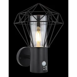 Lampe d'extérieur Globo HORACE Noir, 1 lumière, Détecteur de mouvement
