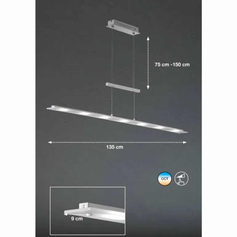 Lampe pendante Honsel Largo LED Chrome, Nickel mat, 7 lumières