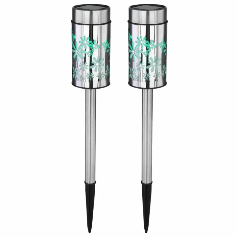 lampe solaire Globo LED Acier inoxydable, 2 lumières, Changeur de couleurs
