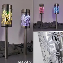 lampe solaire Gorizia LED Acier inoxydable, 2 lumières, Changeur de couleurs