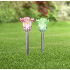 Lot de 2 lampes solaires Globo MIYUGO LED Acier inoxydable, 1 lumière, Changeur de couleurs