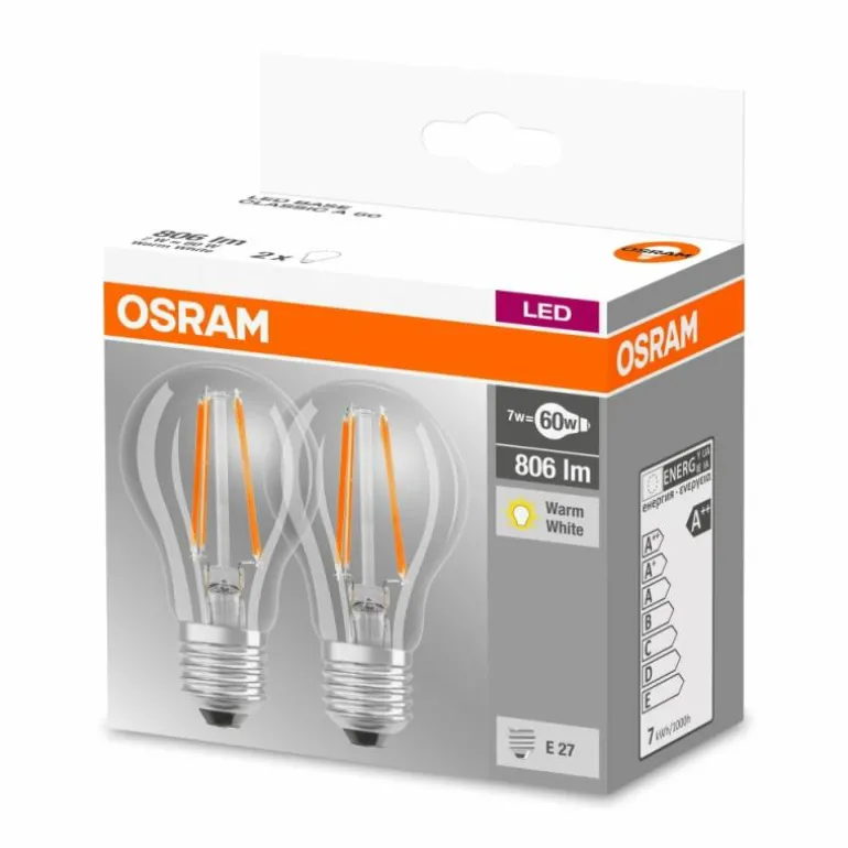 Lot de 2 Osram LED E27 6 Watt 2700 Kelvin 806 Lumen