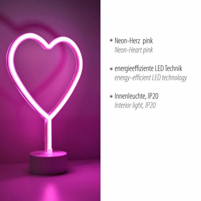 Luminaire déco Leuchten-Direkt NEON-HERZ LED Rose, 1 lumière