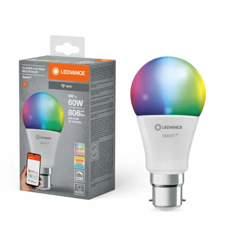 Luminaires Ledvance B22d 9 Watt RGB (couleurs réglables) dimmable 806 Lumen