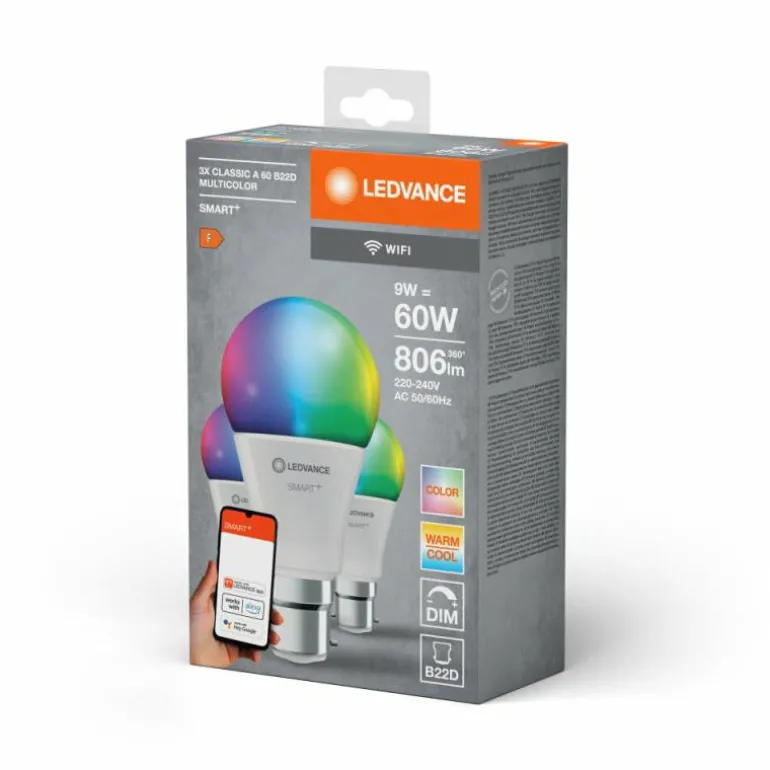 Luminaires Ledvance B22d 9 Watt RGB (couleurs réglables) dimmable 806 Lumen