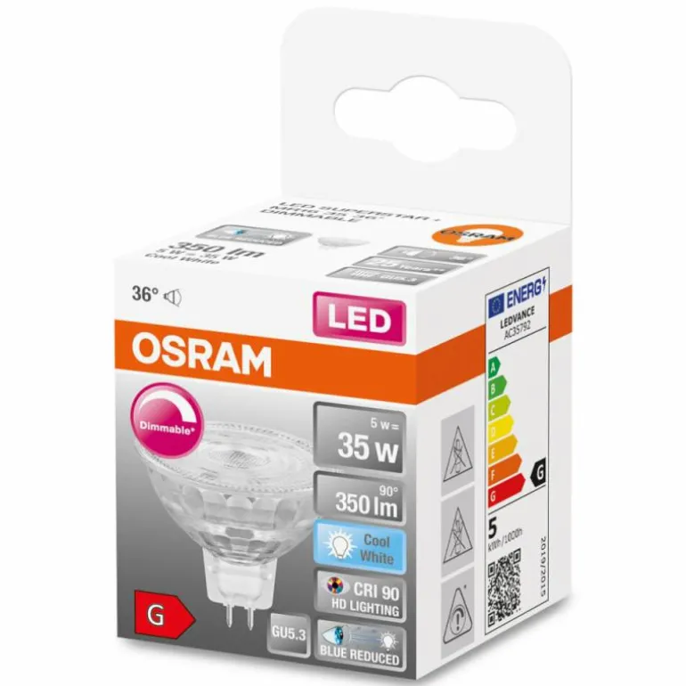 Luminaires Osram GU5.3 LED 5 Watt blanc neutre dimmable 350 Lumen