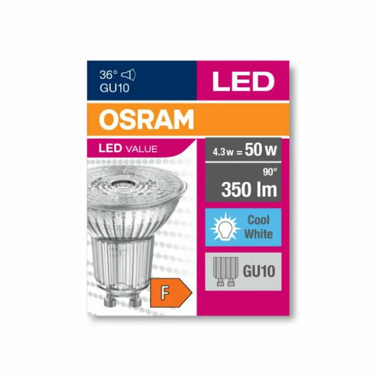 Luminaires Osram GU10 LED 4.3 Watt blanc neutre 350 Lumen