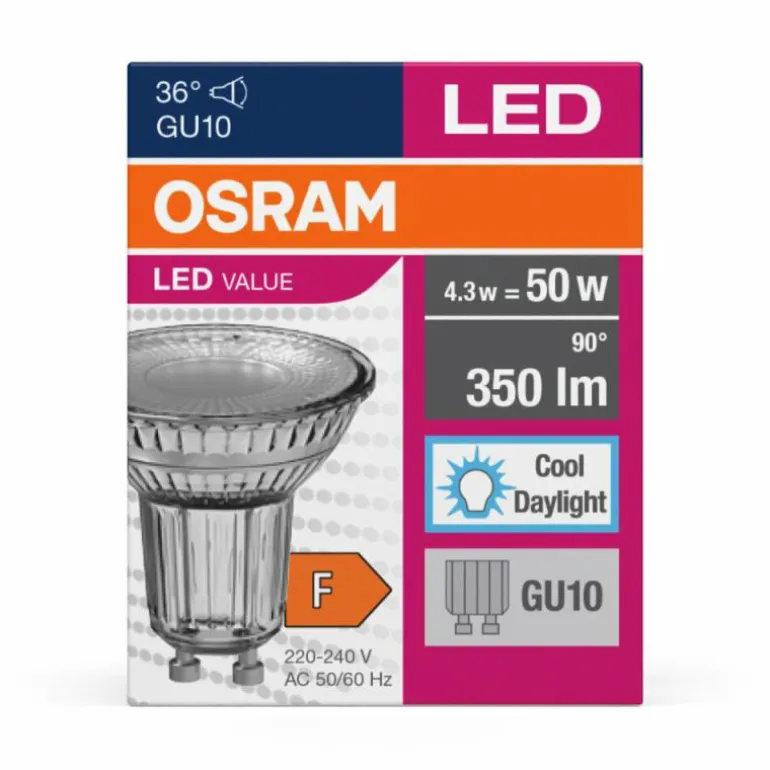 Luminaires Osram GU10 LED 4.3 Watt blanc lumière du jour 350 Lumen