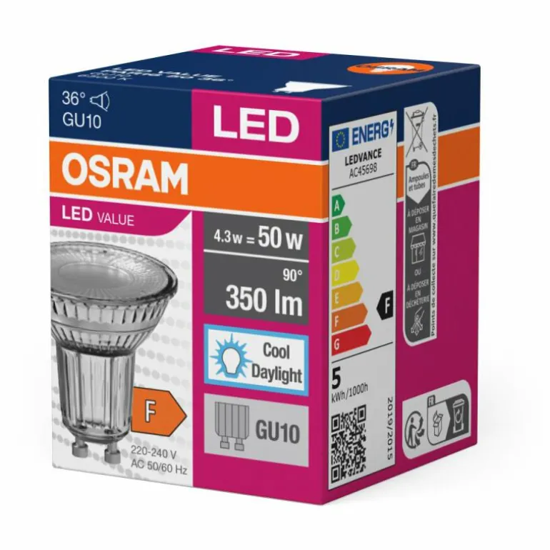 Luminaires Osram GU10 LED 4.3 Watt blanc lumière du jour 350 Lumen