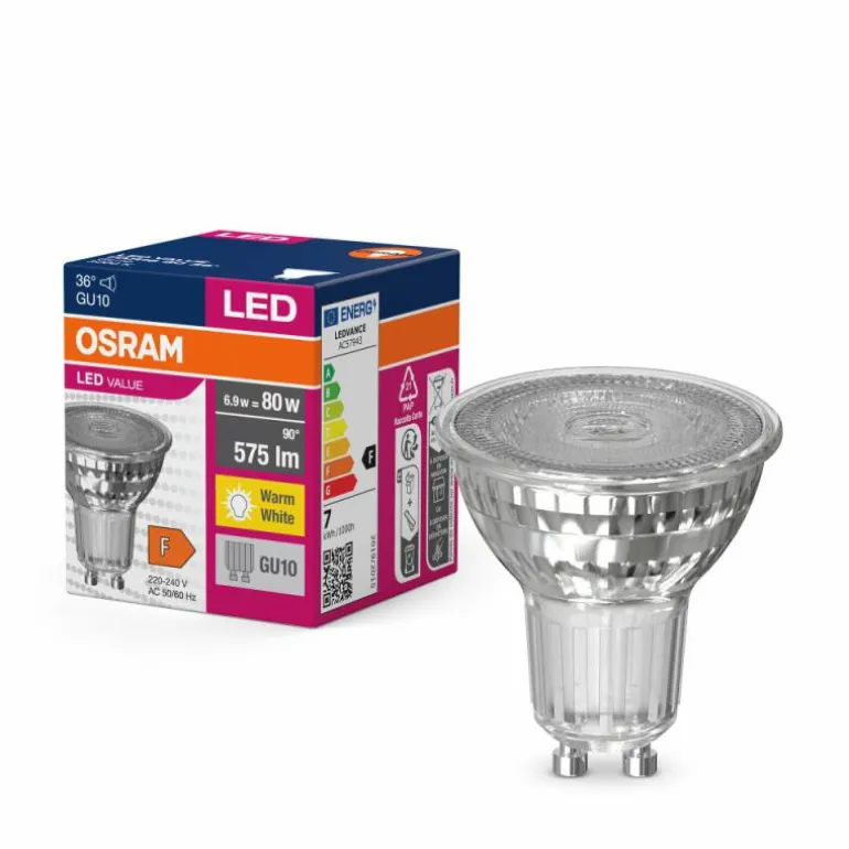 Luminaires Osram GU10 LED 6.9 Watt blanc chaud 575 Lumen