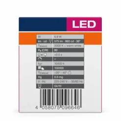 Luminaires Osram GU10 LED 6.9 Watt blanc chaud 575 Lumen