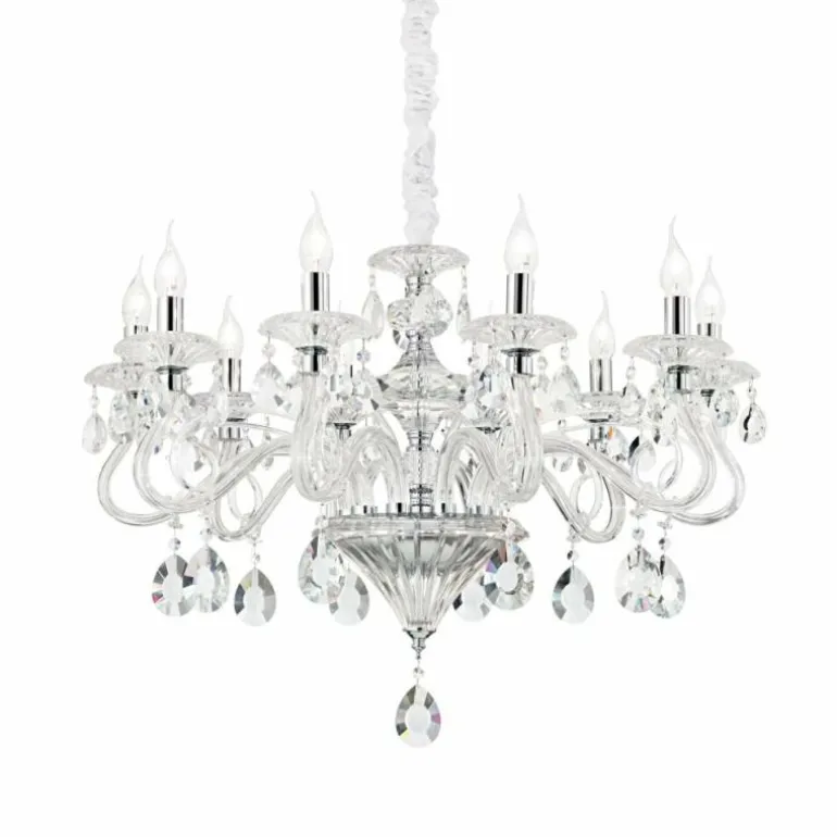 Lustre Ideal Lux NEGRESCO Chrome, Aspect cristal, 10 lumières