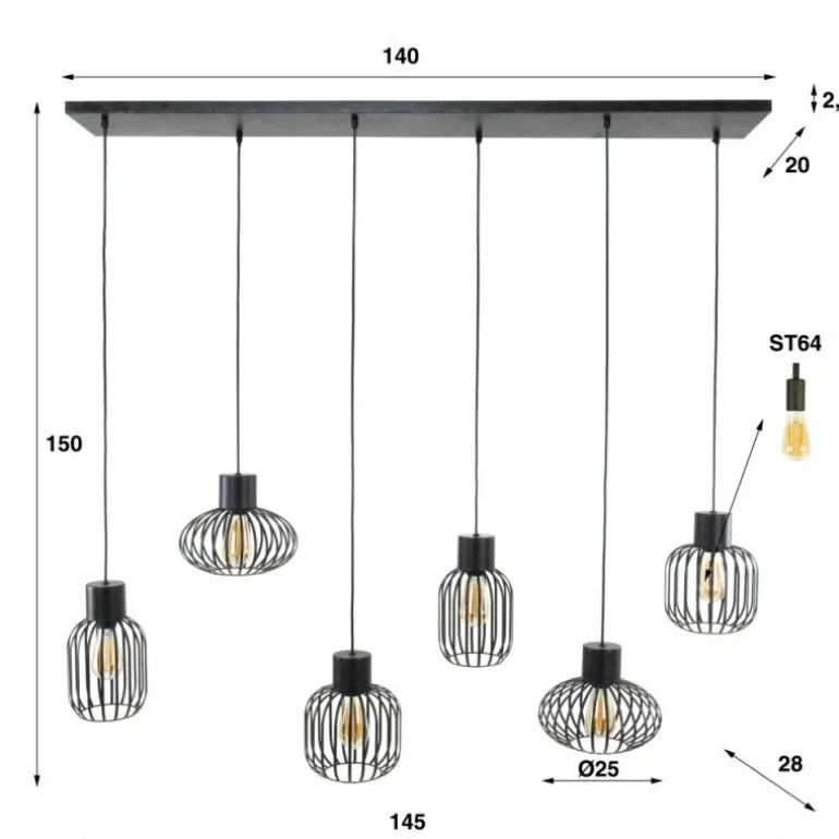 lustre Lalora Anthracite, 6 lumières