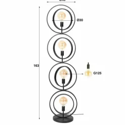 Mirandola Lampadaire Anthracite, 4 lumières