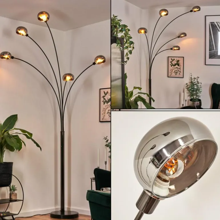 Nikkala Lampadaire Chrome, Noir, 5 lumières