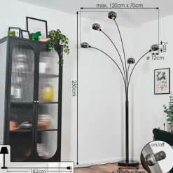 Nikkala Lampadaire Chrome, Noir, 5 lumières