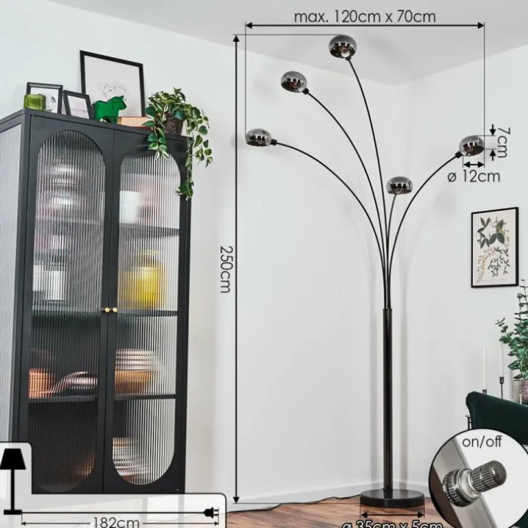 Nikkala Lampadaire Chrome, Noir, 5 lumières