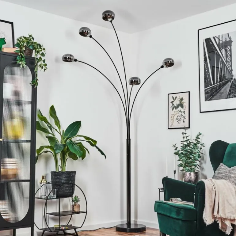 Nikkala Lampadaire Chrome, Noir, 5 lumières