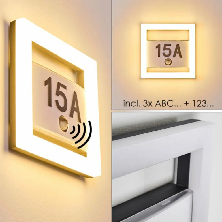 Numéro d'adresse éclairé Louisville LED Gris, 1 lumière, Détecteur de mouvement