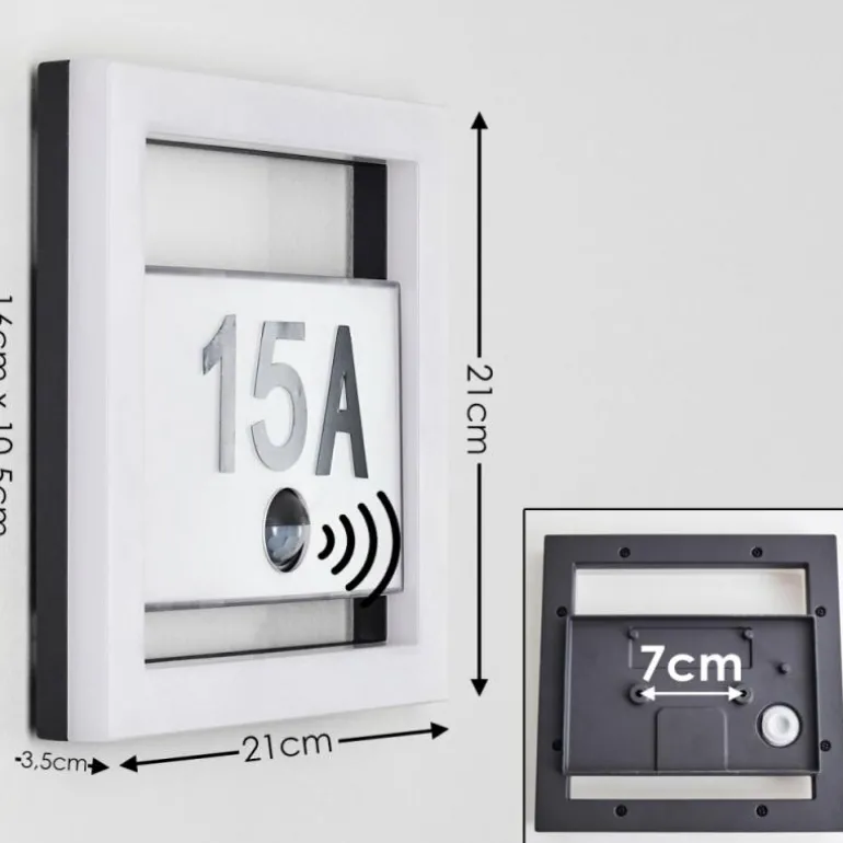 Numéro d'adresse éclairé Louisville LED Gris, 1 lumière, Détecteur de mouvement