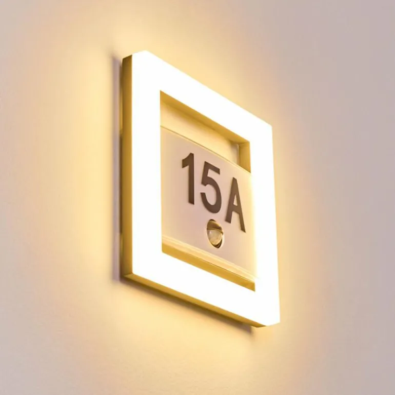 Numéro d'adresse éclairé Louisville LED Gris, 1 lumière, Détecteur de mouvement