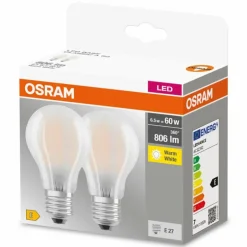 OSRAM CLASSIC A Lot de 2 LED E27 6,5 Watt 2700 Kelvin 806 Lumen