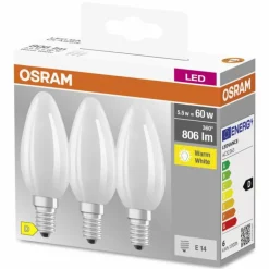 OSRAM CLASSIC B Lot de 3 LED E14 5,5 watt 2700 kelvin 806 lumen