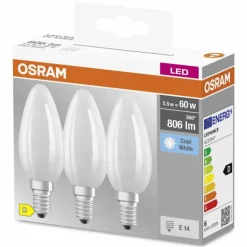 OSRAM CLASSIC B Lot de 3 LED E14 5,5 watt 4000 Kelvin 806 lumen