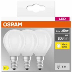 OSRAM CLASSIC P Lot de 3 LED E14 5,5 watt 2700 kelvin 806 lumen
