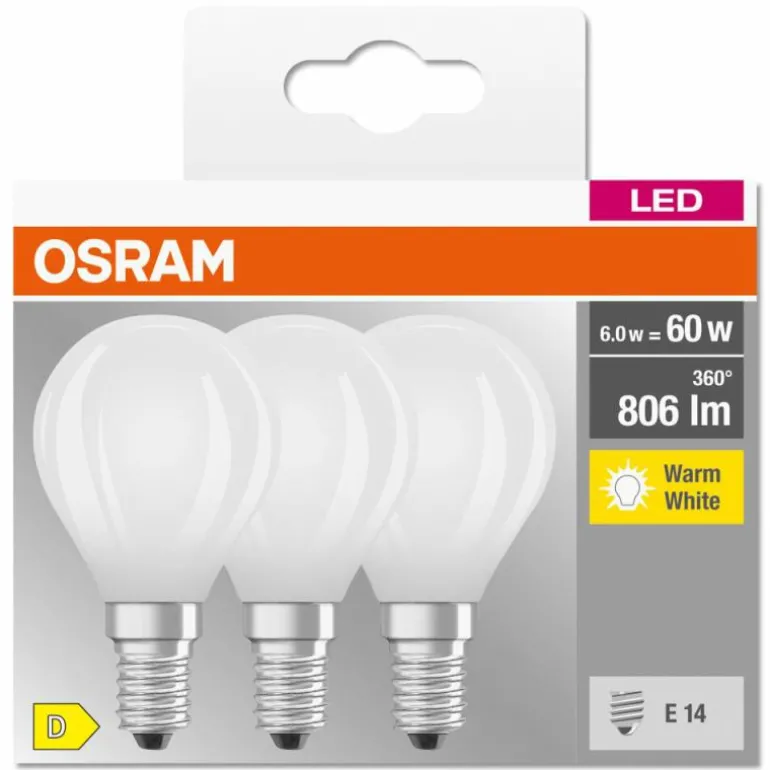 OSRAM CLASSIC P Lot de 3 LED E14 5,5 watt 2700 kelvin 806 lumen