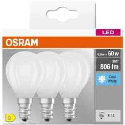 OSRAM CLASSIC P Lot de 3 LED E14 5,5 watt 4000 Kelvin 806 lumen