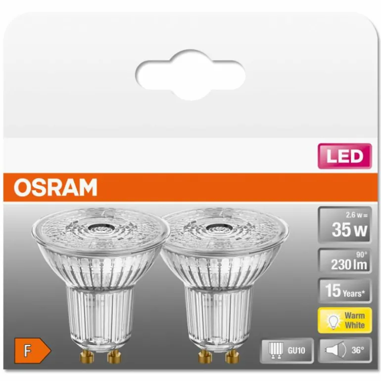 OSRAM LED STAR Lot de 2 GU10 2,6 watt 2700 kelvin 230 lumen
