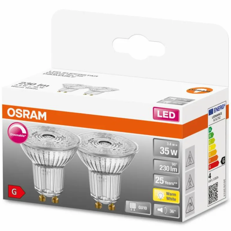 OSRAM LED SUPERSTAR Lot de 2 LED GU10 3,4 watt 2700 kelvin 230 lumen