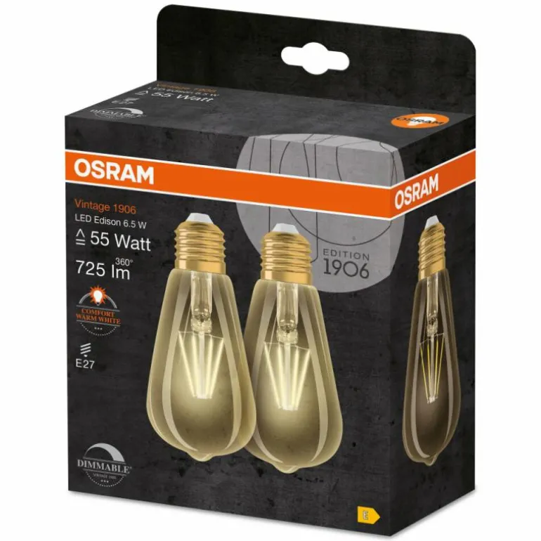 OSRAM Vintage 1906 Lot de 2 LED E27 6,5 watt 2400 kelvin 725 lumen
