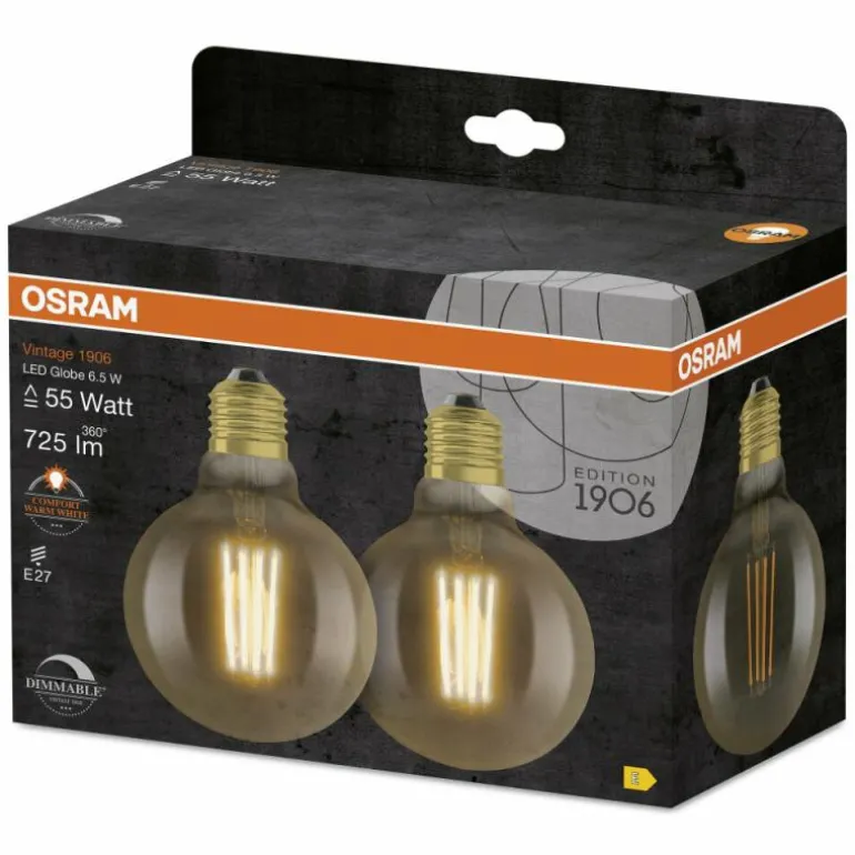 OSRAM Vintage 1906 Lot de 2 LED E27 6,5 watt 2400 kelvin 725 lumen