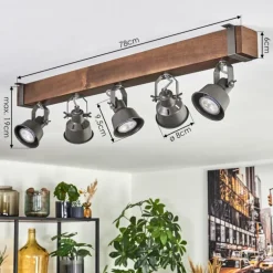 Pehefito Plafonnier, Spot de plafond Brun foncé, Gris, 5 lumières