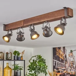 Pehefito Plafonnier, Spot de plafond Brun foncé, Gris, 5 lumières