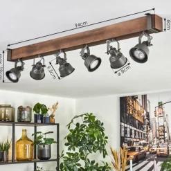 Pehefito Plafonnier, Spot de plafond Brun foncé, Gris, 6 lumières