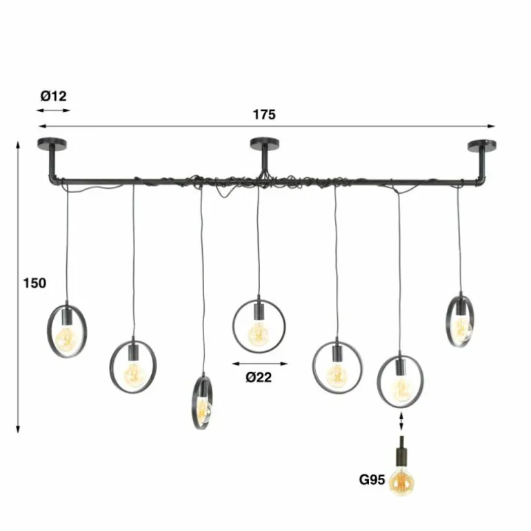 Pendelleuchte Suspension Anthracite, 7 lumières
